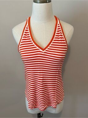 Anthropologie Orange & White Striped Halter V-Neck Tank